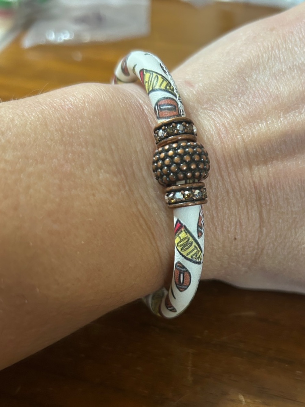 Brighton White Leather Football  Bracelet with Copper Accent Beads